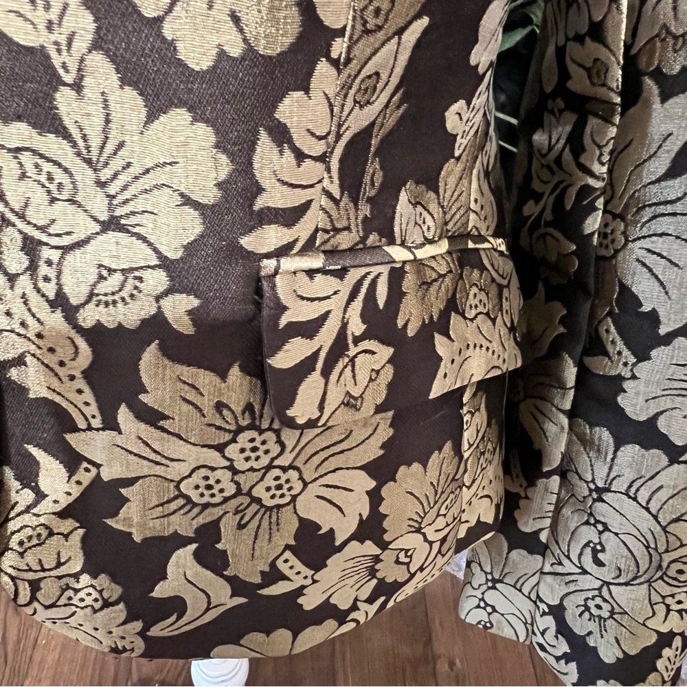 New York & Company Metallic Gold Floral Blazer Jacket Size 8 - Picture 4 of 13